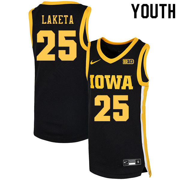 Youth #25 Luc Laketa Iowa Hawkeyes College Basketball Jerseys Sale-Black